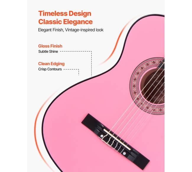 Klasikinė gitara pradedantiesiems, 960 mm, rožinė4