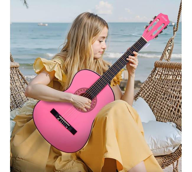 Klasikinė gitara pradedantiesiems, 960 mm, rožinė7