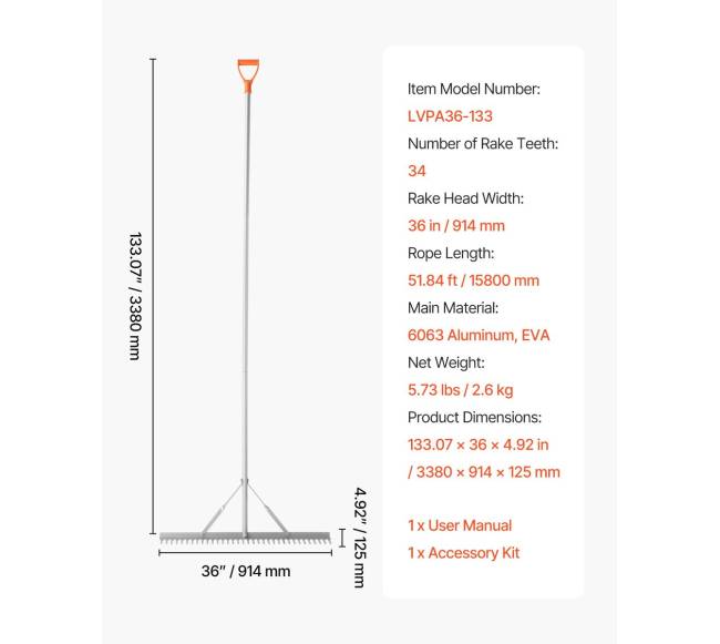 Aliuminis kraštovaizdžio grėblys su 15,8 m virve6