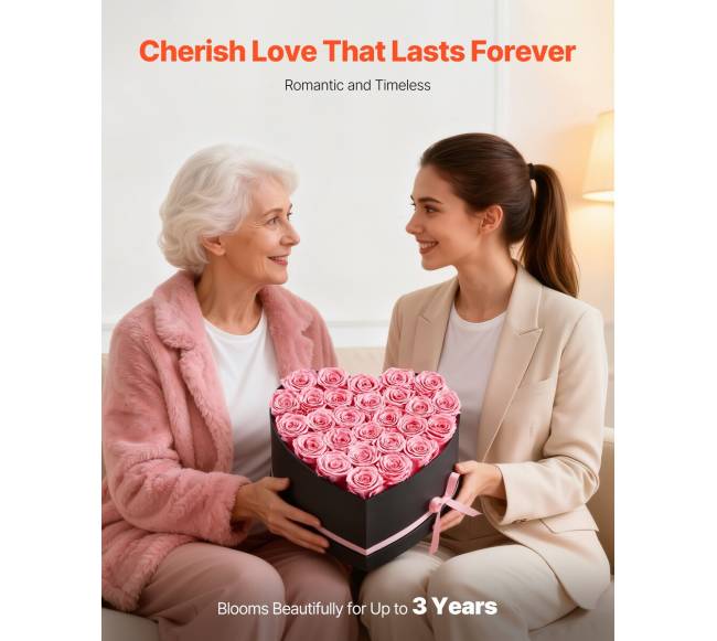 Amžinosios gėlės su 27 rožėmis širdies dėžutėje2
