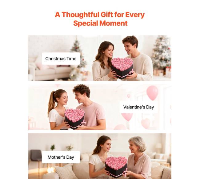 Amžinosios gėlės su 27 rožėmis širdies dėžutėje4