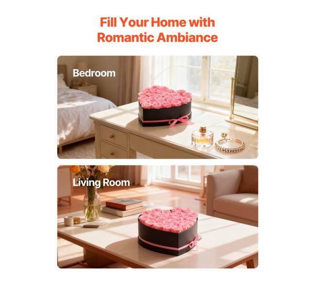 Amžinosios gėlės su 27 rožėmis širdies dėžutėje5