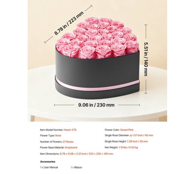 Amžinosios gėlės su 27 rožėmis širdies dėžutėje6