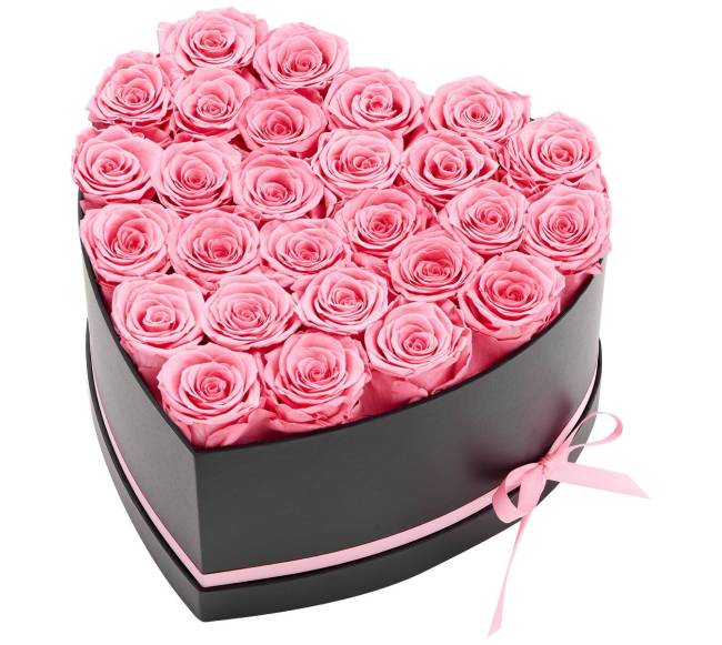 Amžinosios gėlės su 27 rožėmis širdies dėžutėje9