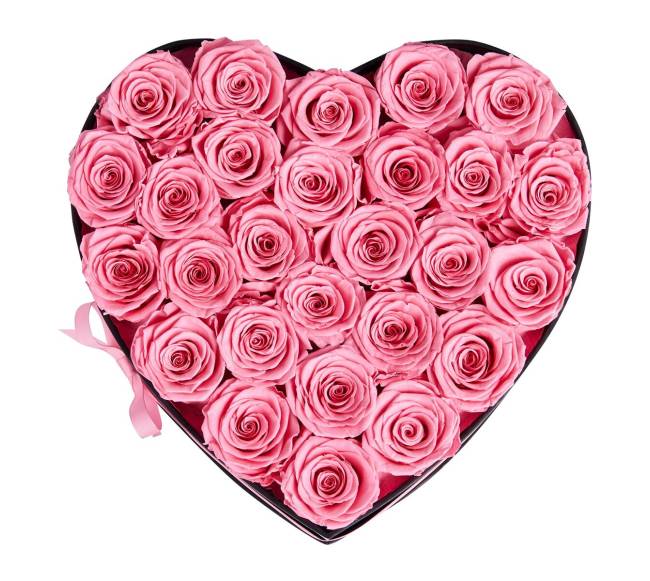 Amžinosios gėlės su 27 rožėmis širdies dėžutėje10