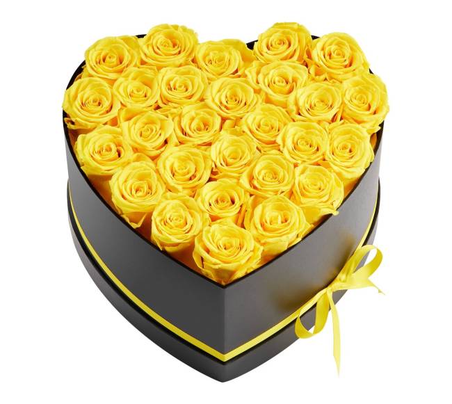 Amžinos gelės su 27 rožėmis širdies dėžutėje0