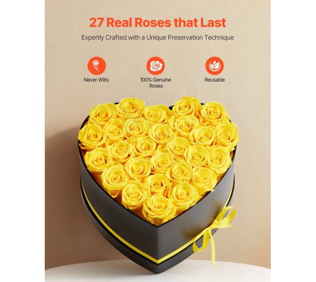 Amžinos gelės su 27 rožėmis širdies dėžutėje1