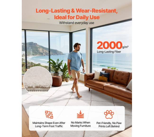 Pliušinis kilimas 2.44 x 3.05 m, be pieno vilnos, smėlio spalvos2