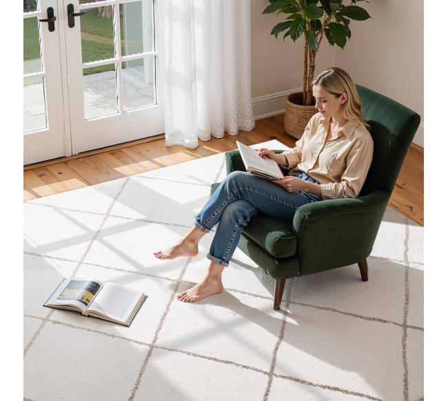 Pliušinis kilimas 2.44 x 3.05 m, be pieno vilnos, smėlio spalvos7