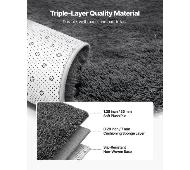 Vidinis pliušinis kilimas 1,52 x 2,44 m, tamsiai pilkas5