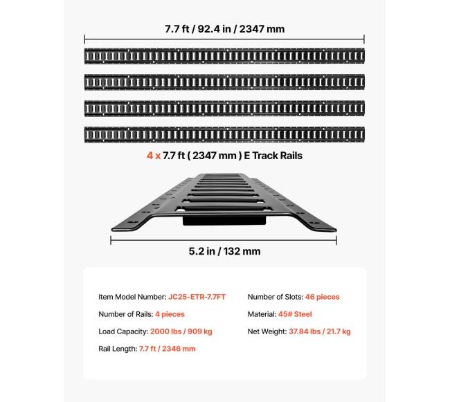 E-bėgių tvirtinimo bėgiai, 4-vnt. komplektas, 2.3 m6