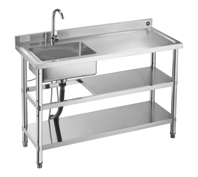 Nerūdijančio plieno kriauklė su lentynomis0