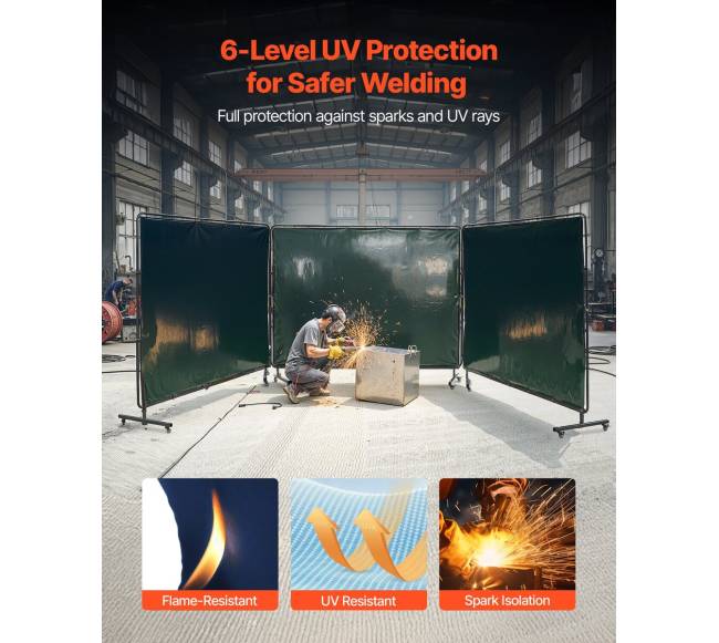 Suvirinimo uždanga su rėmu, tamsiai žalia1