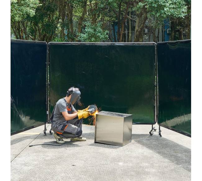 Suvirinimo uždanga su rėmu, tamsiai žalia7