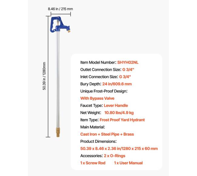 Atsparus šalčiui lauko hidrantai, 1280 mm kiemo čiaupas6