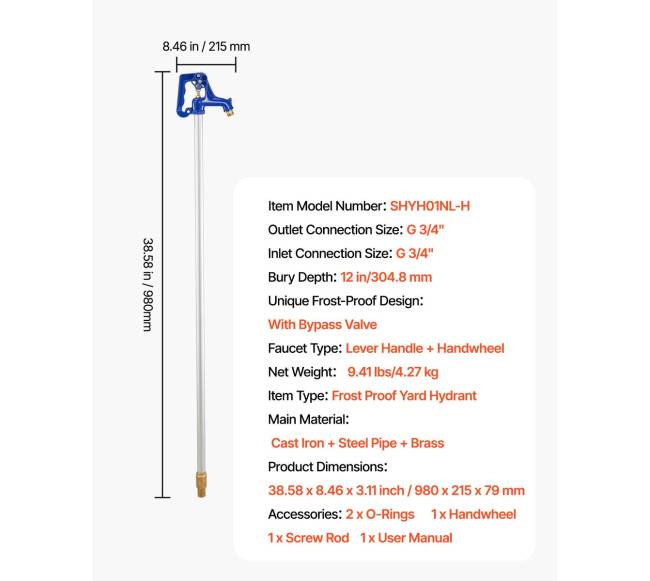 Atsparus šalčiui lauko hidrantai, 980 mm6