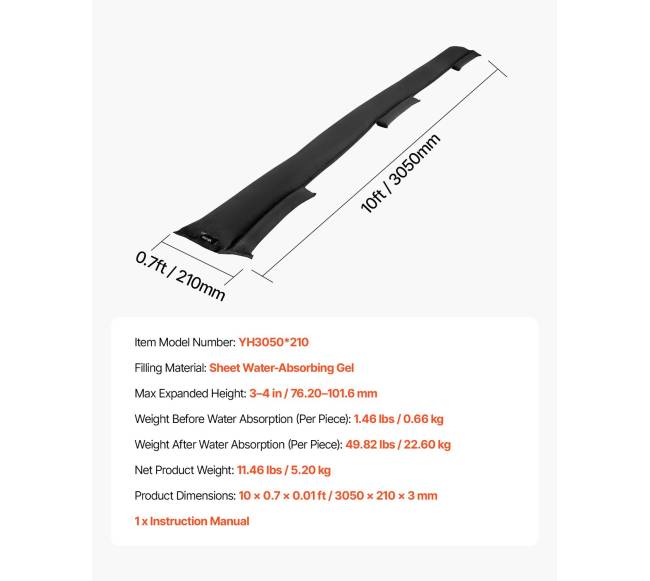 Vandens barjeras, 8 vnt., 3050 x 210 mm, aktyvuojamos vandeniu užtvaros6