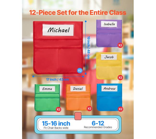 Klasės kėdės kišenės, 12 vnt., su vardo žyma1