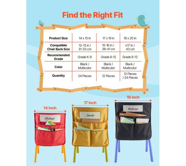 Klasės kėdės kišenės, 12 vnt., su vardo žyma5