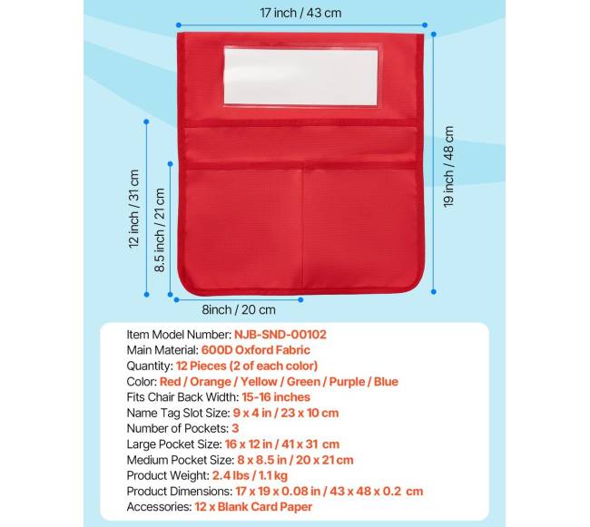 Klasės kėdės kišenės, 12 vnt., su vardo žyma6