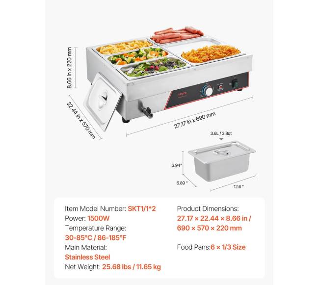 Elektrinis maisto šildytuvas iš nerūdijančio plieno, 1500W6