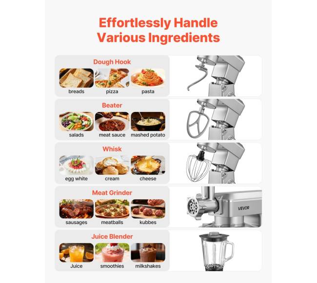 Virtuvinis maišytuvas su plaktuvu 4.3 L, sidabrinis1