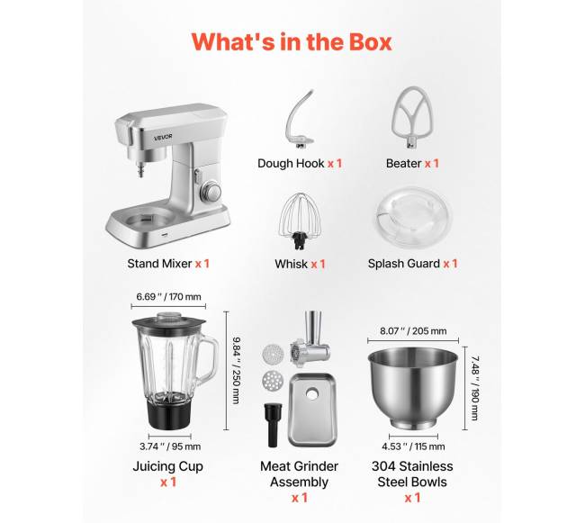 Virtuvinis maišytuvas su plaktuvu 4.3 L, sidabrinis2