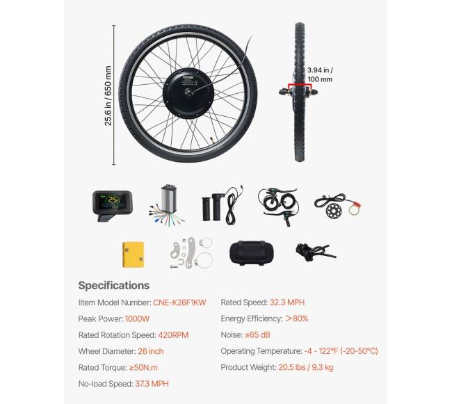 1000 W elektrinio dviračio konversijos rinkinys 48V 26" priekinis ratas5