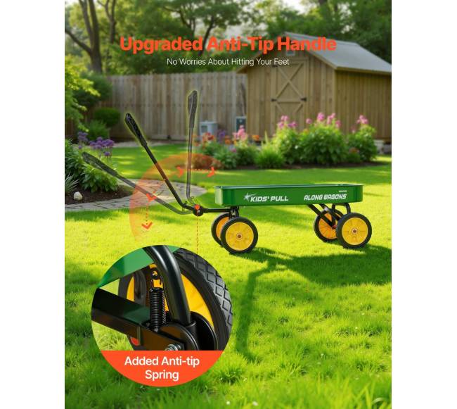 Vaikų vagonėlis su rankena, 101 cm, žalias4