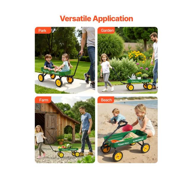 Vaikų vagonėlis su rankena, 101 cm, žalias5