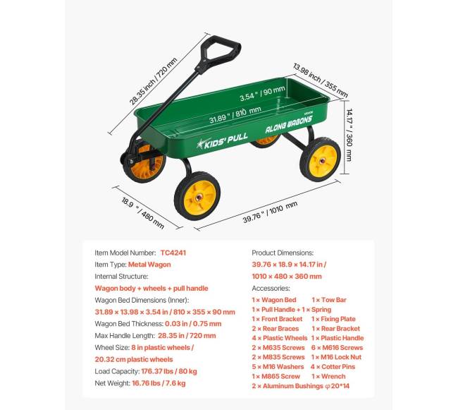 Vaikų vagonėlis su rankena, 101 cm, žalias6