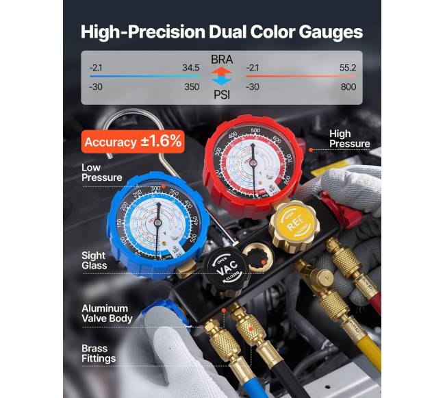AC kolektoriaus manometrų rinkinys šaldymo sistemoms3