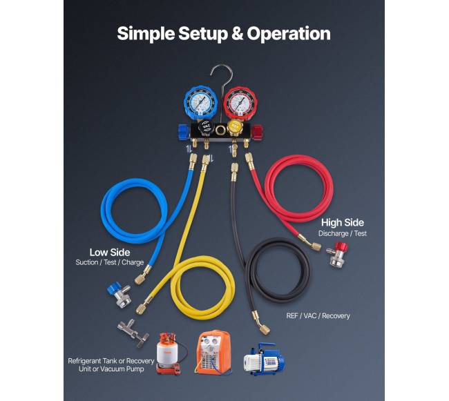 AC kolektoriaus manometrų rinkinys šaldymo sistemoms5