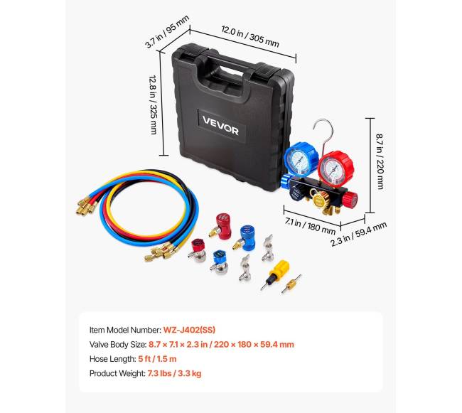 AC kolektoriaus manometrų rinkinys šaldymo sistemoms6