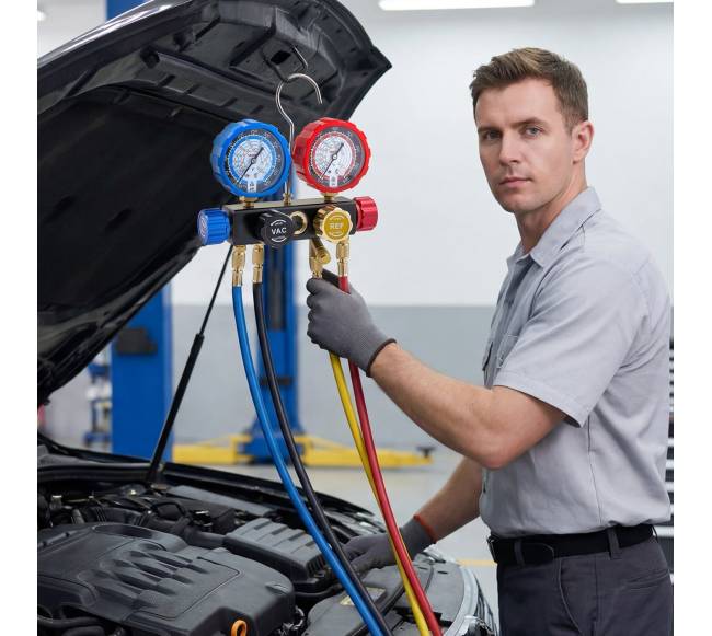 AC kolektoriaus manometrų rinkinys šaldymo sistemoms7