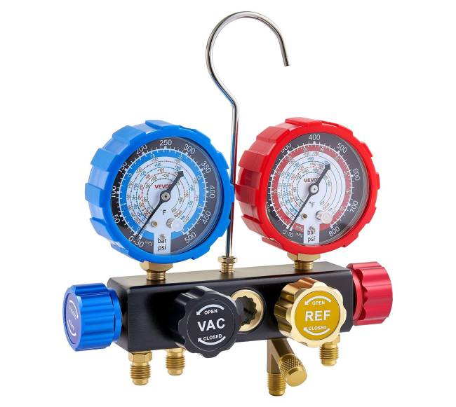 AC kolektoriaus manometrų rinkinys šaldymo sistemoms9