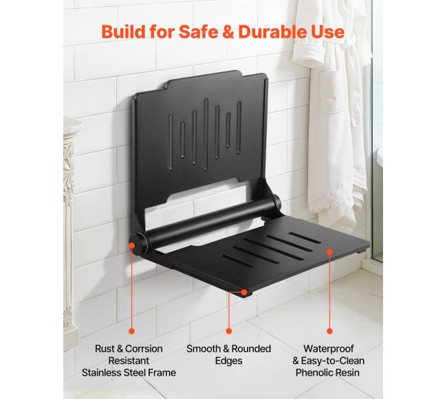 Sulankstoma dušo kėdė su atlošu montuojama ant sienos2