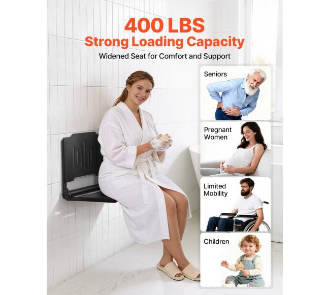 Sulankstoma dušo kėdė su atlošu montuojama ant sienos3