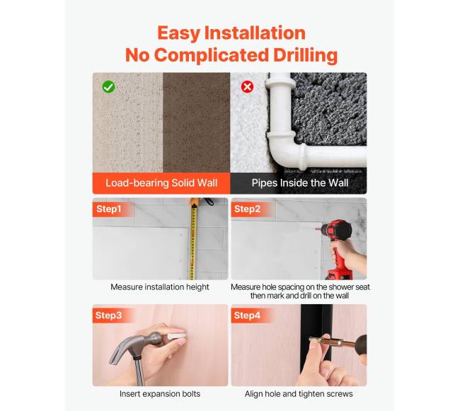 Sulankstoma dušo kėdė su atlošu montuojama ant sienos5