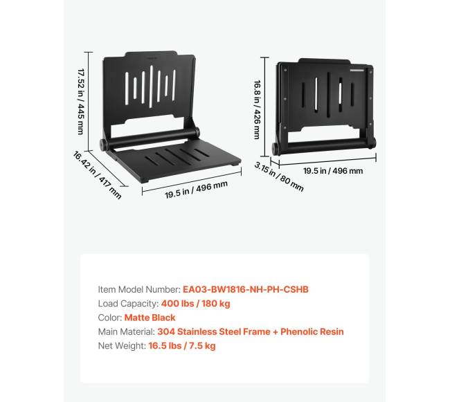 Sulankstoma dušo kėdė su atlošu montuojama ant sienos6