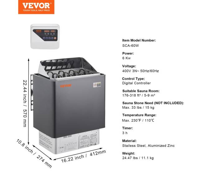 6KW elektrinė sauna su skaitmeniniu valdikliu 5-9 m³6