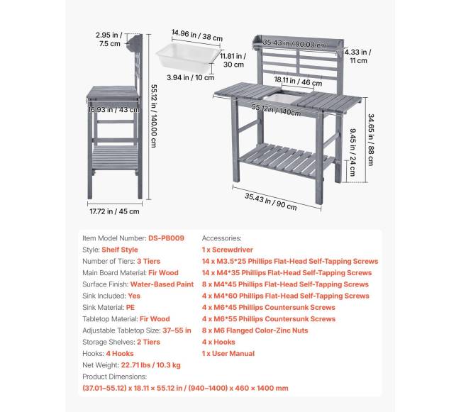 Sodininkystės stalelis su kriaukle ir lentynomis6
