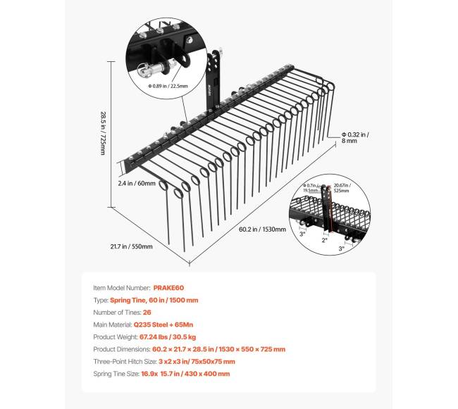 150 cm priekaba traukiama kraštovaizdžio grėblys6