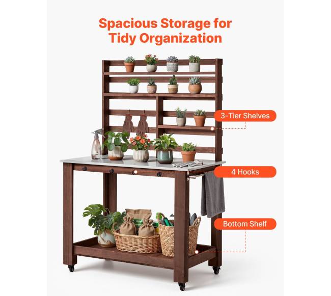 Sodo stalas su lentynomis ir kabliais4