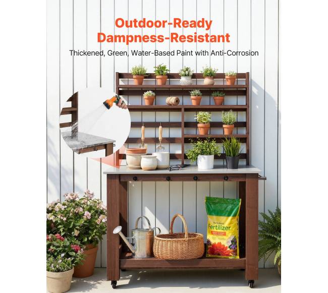 Sodo stalas su lentynomis ir kabliais5