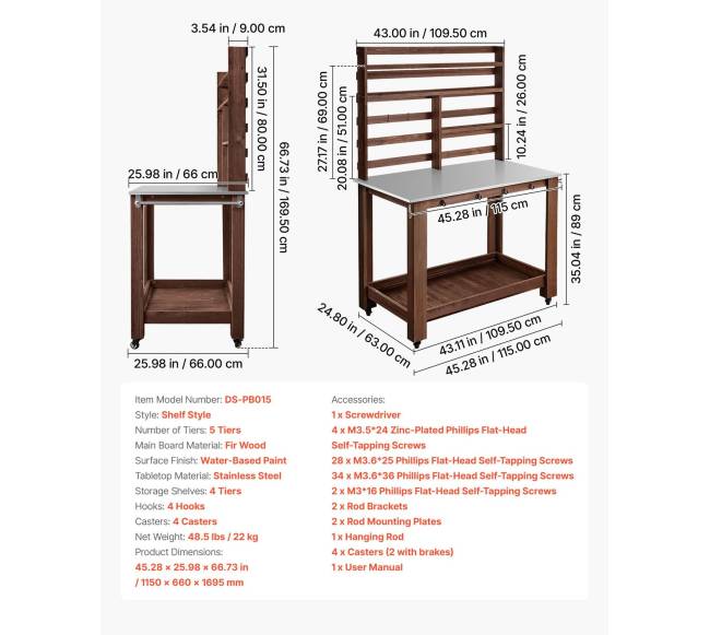 Sodo stalas su lentynomis ir kabliais6