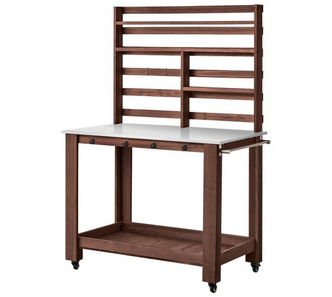 Sodo stalas su lentynomis ir kabliais9