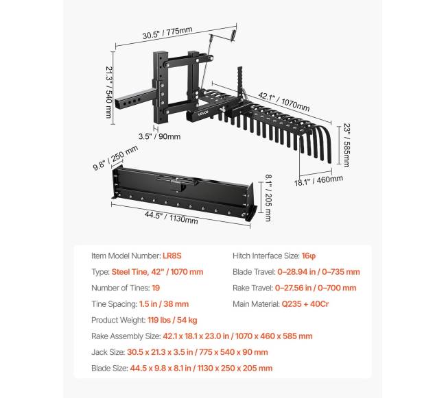 107 cm vilkimo peizažo grėblys ATV ir UTV6