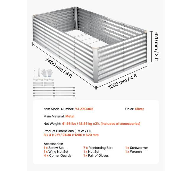 Cinkuota pakelta daržovių lysvė 2400 x 1200 x 620 mm6