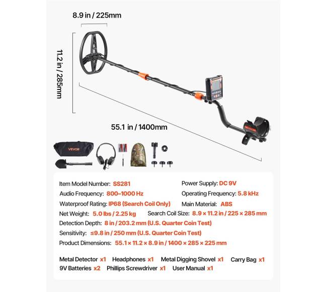 Metalo detektorius suaugusiems, 254 mm, IP686